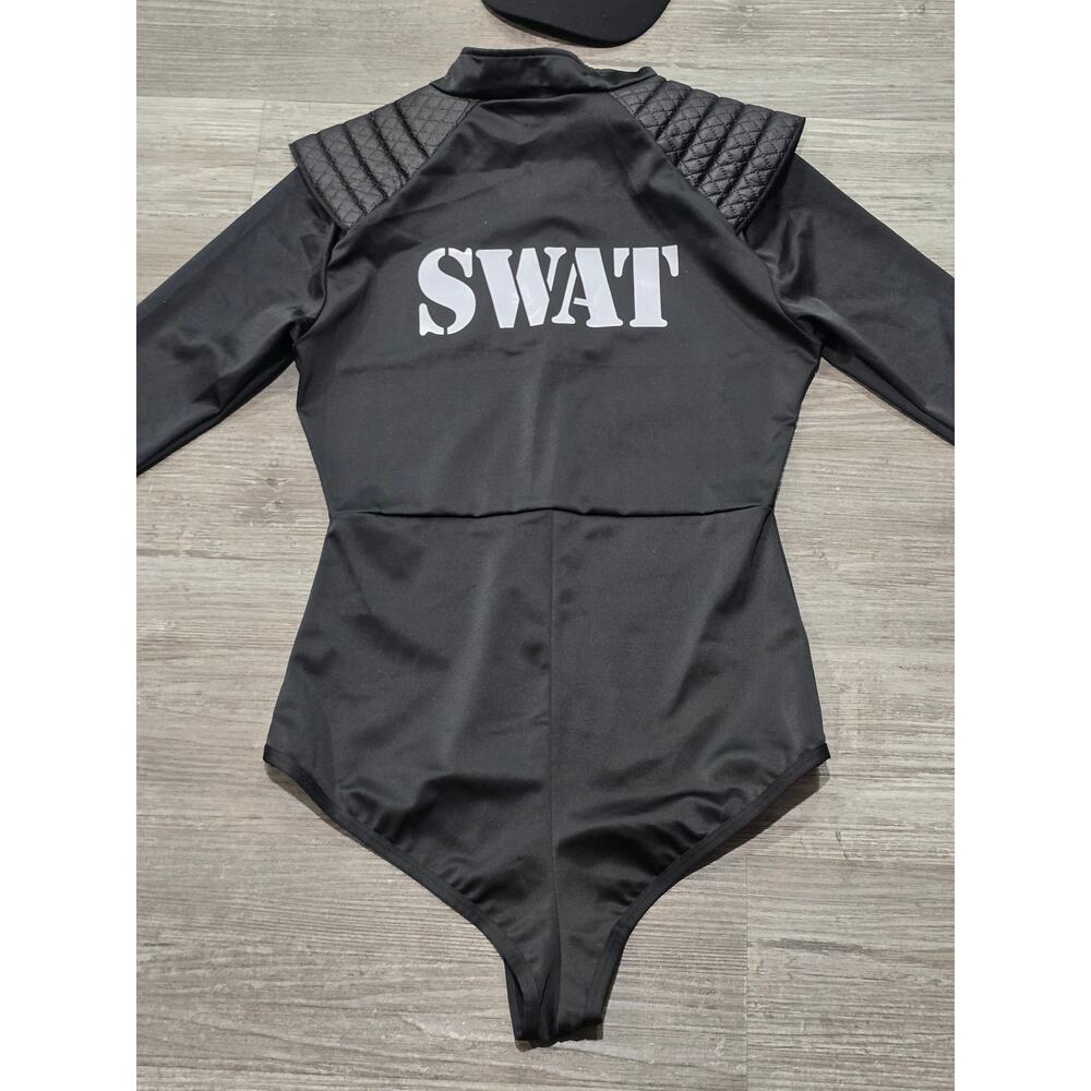 Leg Avenue Black Sexy SWAT Babe Halloween Costume Police Officer Cop Bodysuit - Picture 6 of 8